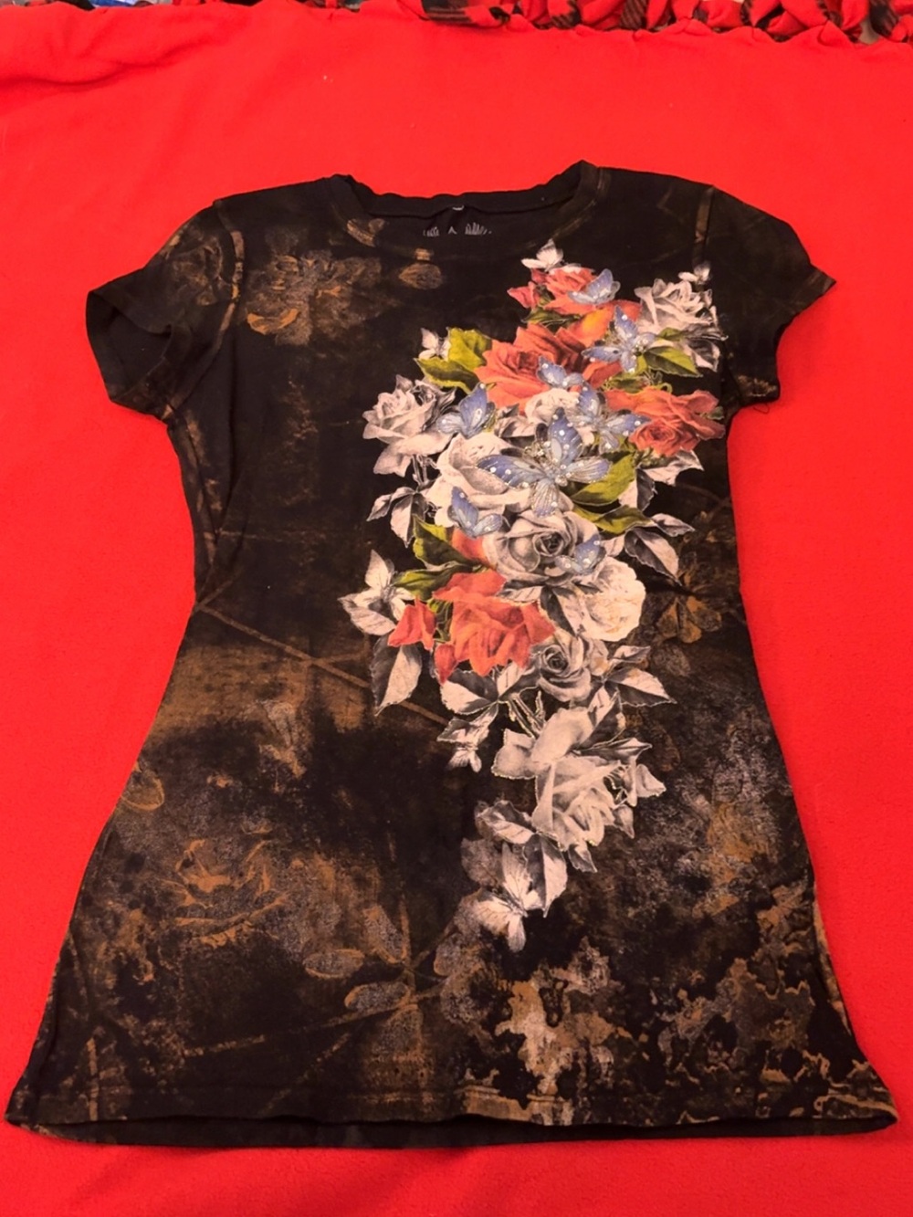 Vintage Xzavier Black Floral tee shirt